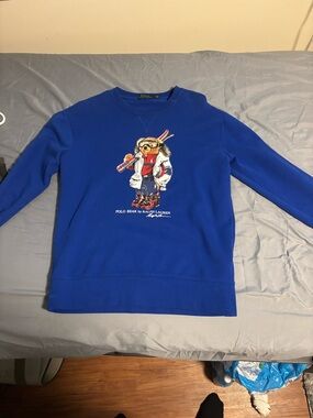 Ralph Lauren Men's Royal Blue Polo Bear Crewneck Sweatshirt